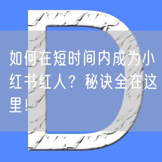 如何在短时间内成为小红书红人？秘诀全在这里！